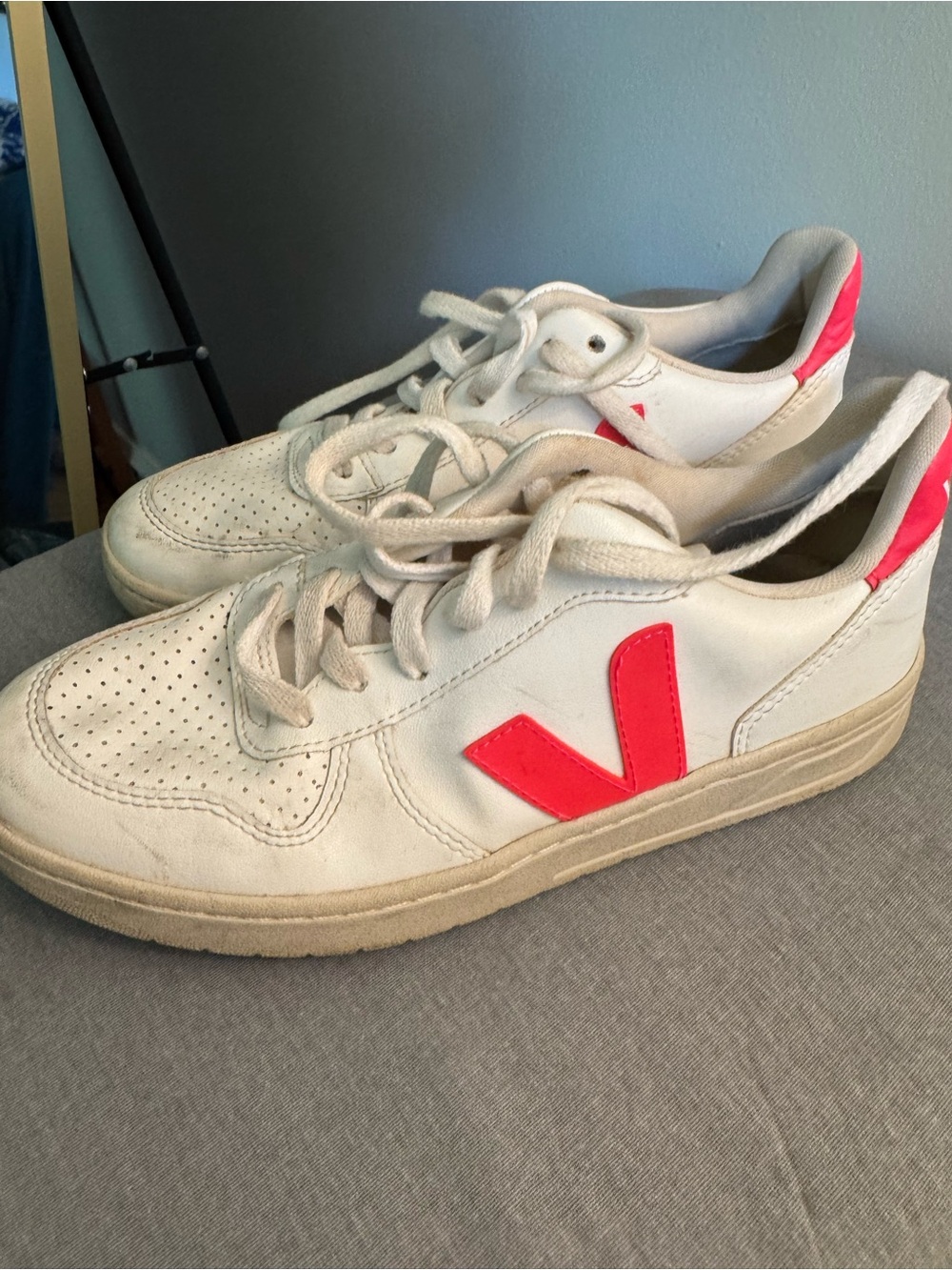 Veja Campo Leather Sneakers in White with Pink Accents